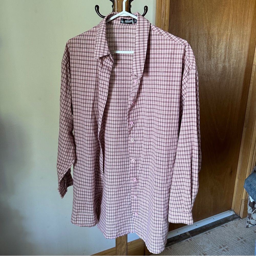 Missguided Over-Sized Button-Up Plaid Shirt